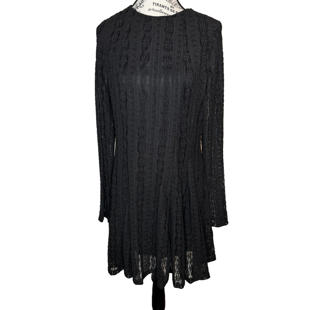 All In Favor Dress Large Black Long Sleeve Fit & Flare Lace/Mesh Stretch New